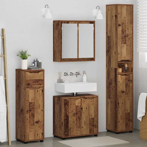 vidaXL Set di mobili per il bagno con cassetto 4 pcs Legno vecchio