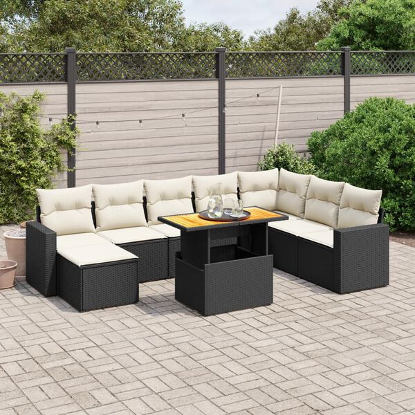 vidaXL Set Divani da Giardino 9 pz con Cuscini Nero in Polyrattan