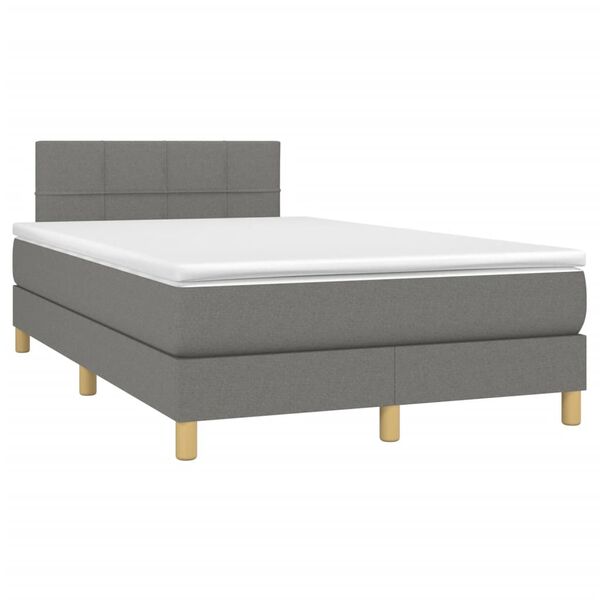 vidaXL Letto a Molle Materasso e LED Grigio Scuro 120x190cm in Tessuto