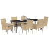 vidaXL Set da Pranzo per Giardino con cuscino 7 pcs Beige polyrattan