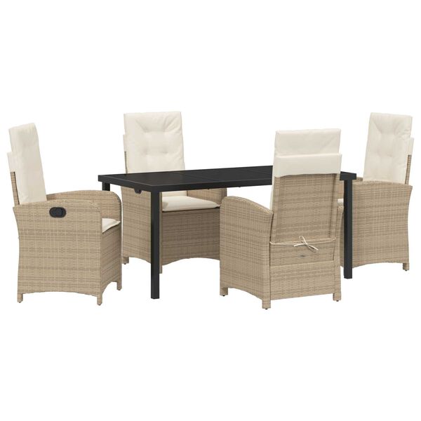 vidaXL Set da Pranzo per Giardino con cuscino 5 pcs Beige polyrattan