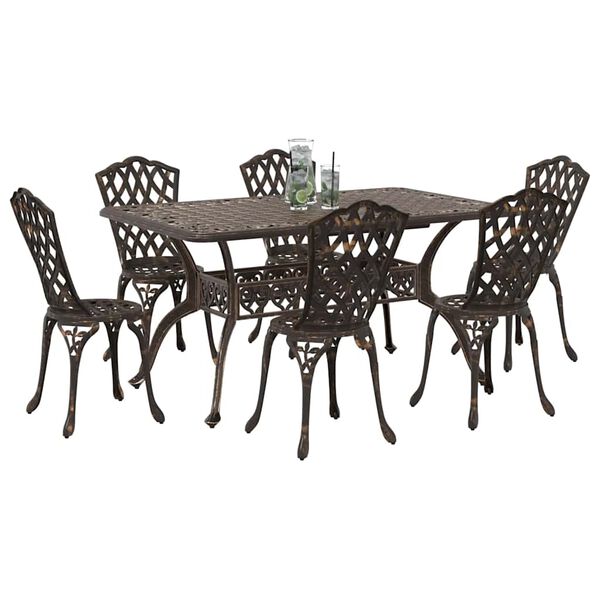 vidaXL Set da Pranzo per Giardino 7 pcs Bronzo Alluminio