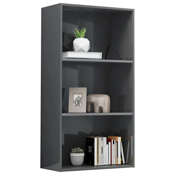 vidaXL Libreria 3 Ripiani Grigio Lucido 60x30x114cm Legno Multistrato