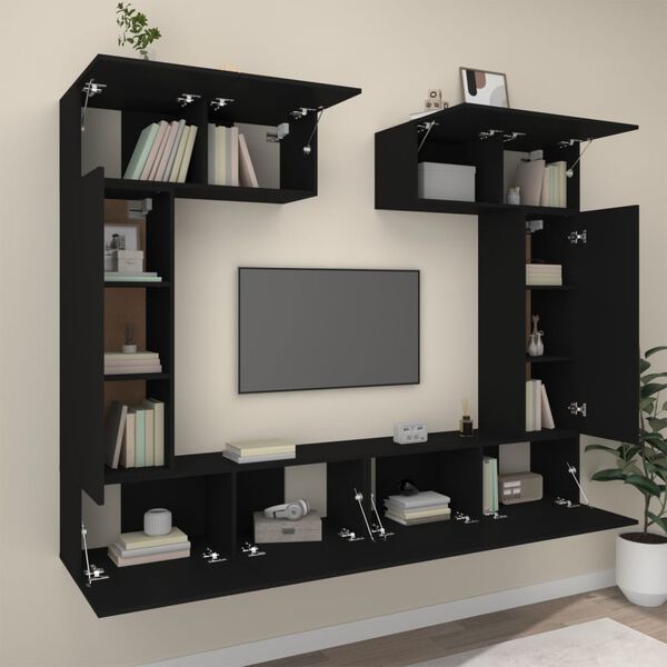 vidaXL Set Mobili Porta TV 6 pz Nero in Legno Multistrato