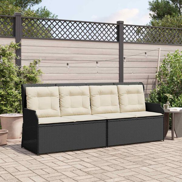 vidaXL Panchina da giardino con cuscino Nero e Bianco Crema polyrattan