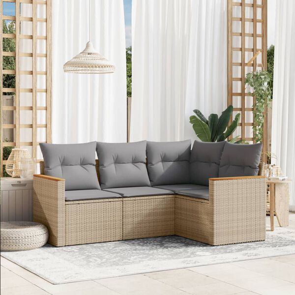 vidaXL Set Divano da Giardino 4 pz con Cuscini Beige in Polyrattan