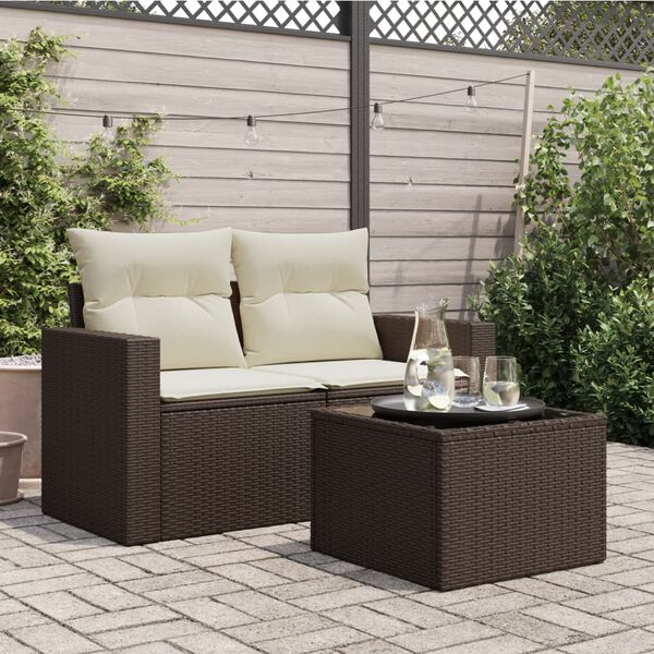 vidaXL Tavolo da Giardino Piano Vetro Marrone 55x55x37 cm Polyrattan