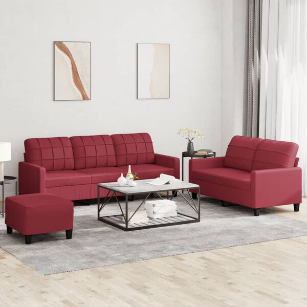 vidaXL Set di Divani 3 pz con Cuscini Rosso Vino in Similpelle