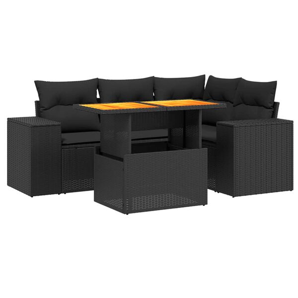 vidaXL Set Divani da Giardino 5 pz con Cuscini in Polyrattan Nero