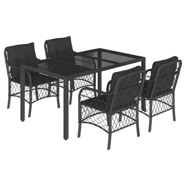 vidaXL Set da Pranzo da Giardino 5 pz Nero con Cuscini in Polyrattan