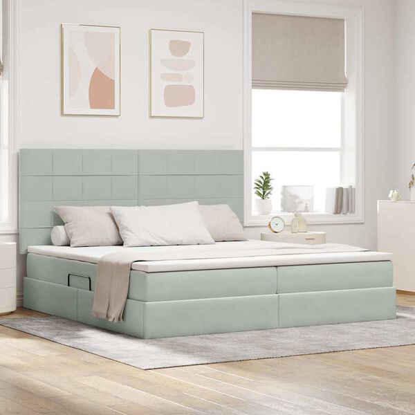 vidaXL Letto con contenitore e materasso Grigio chiaro 200 x 200 cm