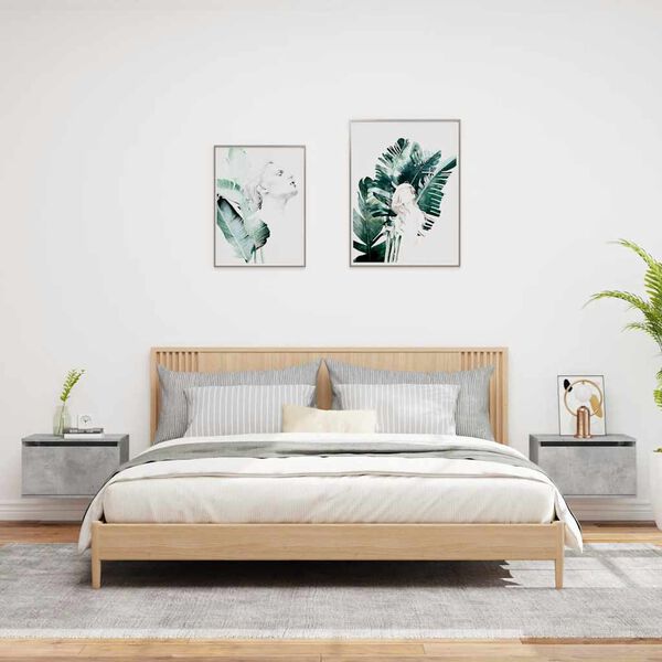 vidaXL Comodini a Parete con Luci LED 2 pz Grigio Cemento