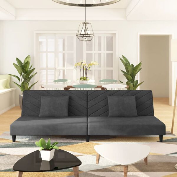 vidaXL Divano Letto a 2 Posti con 2 Cuscini Grigio Scuro in Velluto