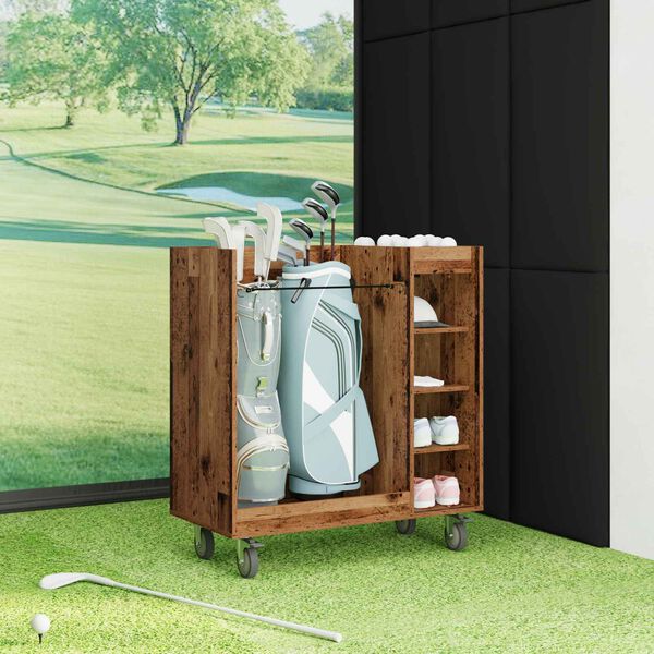 vidaXL Armadio per Golf con ruota Legno vecchio 90 x 45 x 98 cm