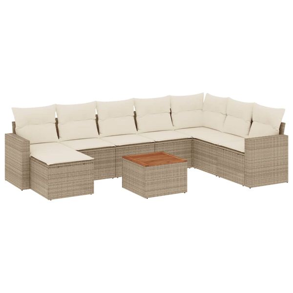 vidaXL Set Divano da Giardino 9 pz con Cuscini Beige in Polyrattan