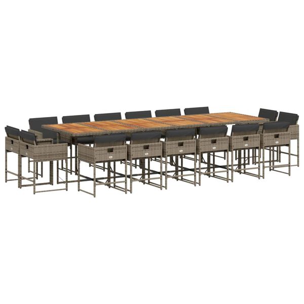 vidaXL Set da Pranzo da Giardino 17pz con Cuscini Grigio in Polyrattan
