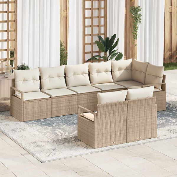 vidaXL Set Divano da Giardino 8 pcs Beige e Bianco polyrattan