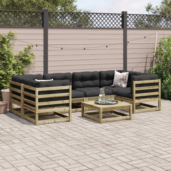vidaXL Set Divani da Giardino 7pz con Cuscini Legno Impregnato di Pino