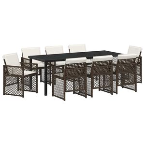 vidaXL Set da Pranzo per Giardino 9 pcs Marrone polyrattan