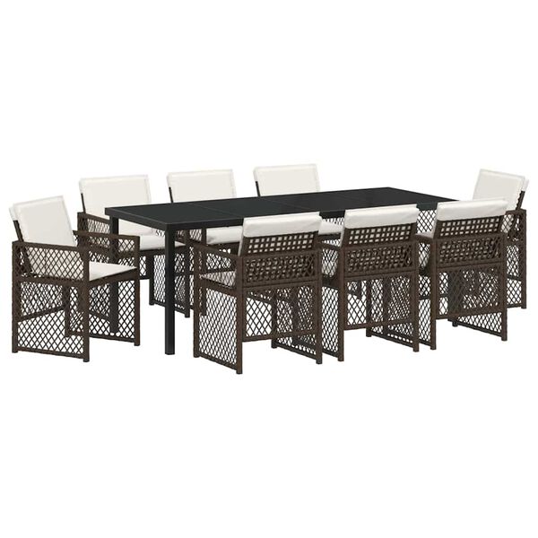 vidaXL Set da Pranzo per Giardino 9 pcs Marrone polyrattan