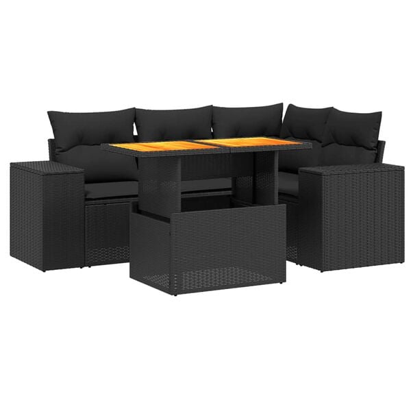 vidaXL Set Divani da Giardino 5 pz con Cuscini in Polyrattan Nero