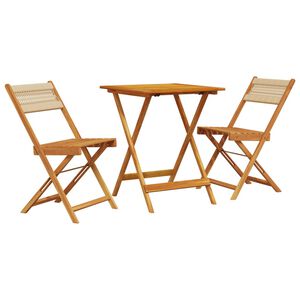 vidaXL Set da Bistrot 3pz Beige in Polipropilene e Legno Massello