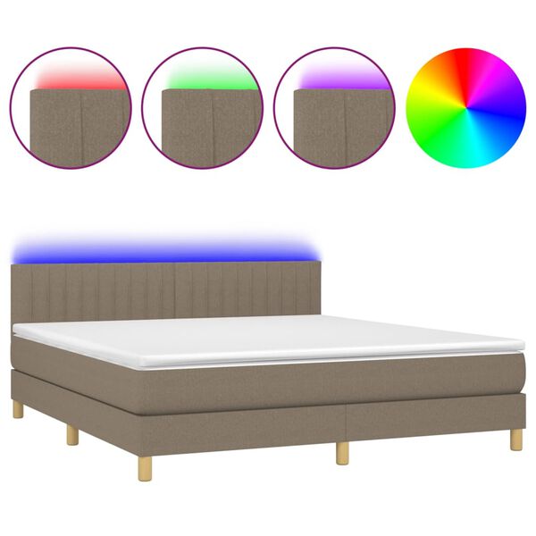 vidaXL Letto a Molle con Materasso e LED Tortora 180x200 cm in Tessuto