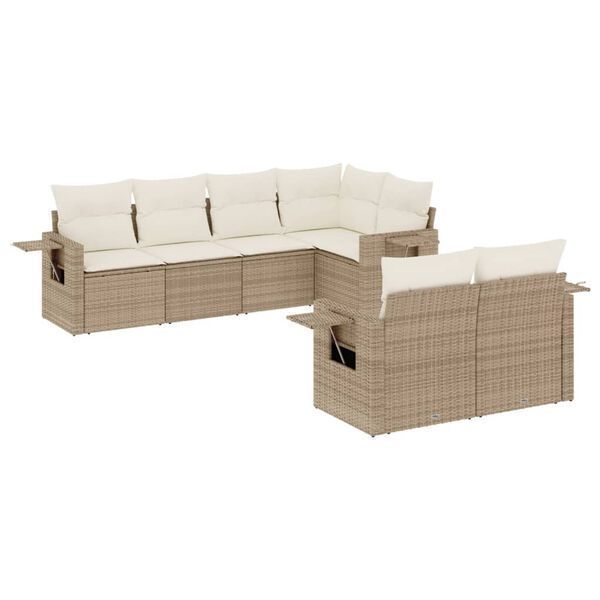vidaXL Set Divani da Giardino 7 pz con Cuscini Beige in Polyrattan