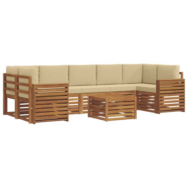 vidaXL Set divani 8 pcs Naturale e Beige Legno di Acacia Massello