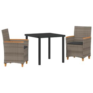 vidaXL Set da Pranzo per Giardino 3 pcs Grigio polyrattan