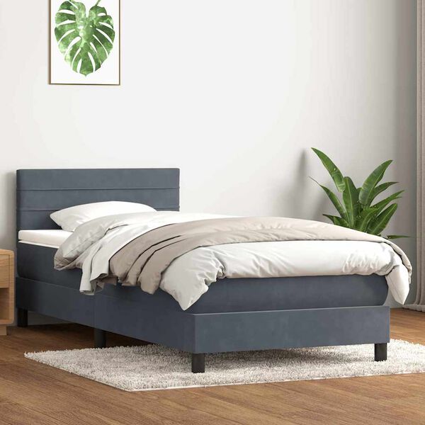 vidaXL Letto a Molle con Materasso e LED Grigio Scuro 80x210 cm Velluto