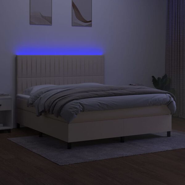 vidaXL Letto a Molle con Materasso e LED Crema 180x200 cm in Tessuto