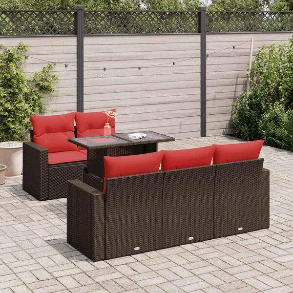 vidaXL Set Divano Giardino 6 pz con Cuscini Marrone Polyrattan Acacia