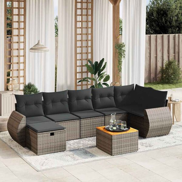 vidaXL Set Divano da Giardino 8 pz con Cuscini Grigio in Polyrattan