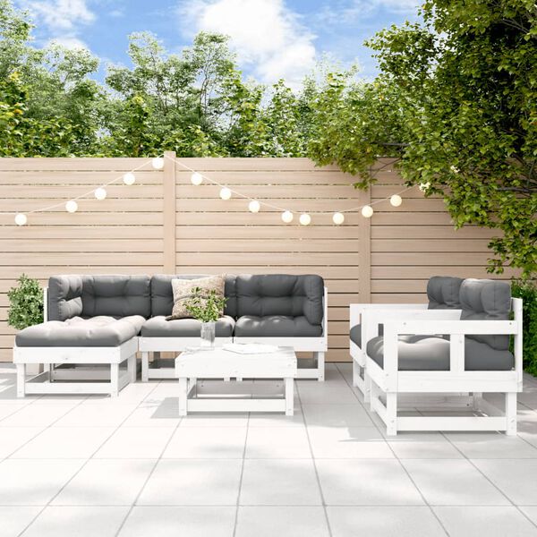 vidaXL Set Divani da Giardino 7pz con Cuscini in Legno Massello Bianco