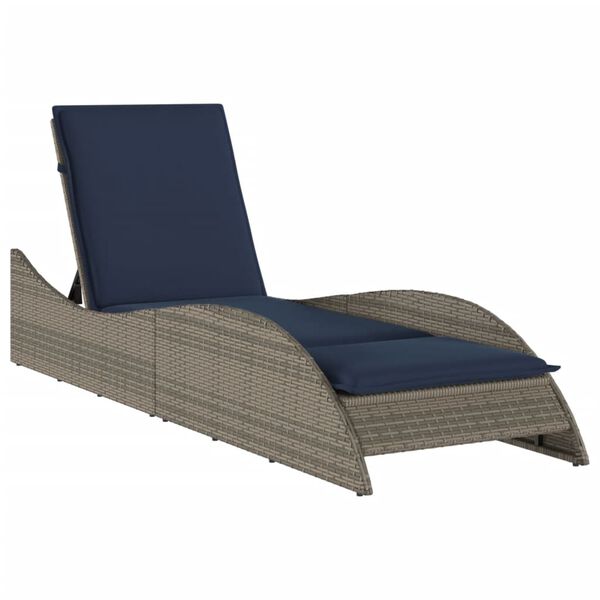 vidaXL Lettino Prendisole con Cuscino Grigio 60x205x73 cm in Polyrattan
