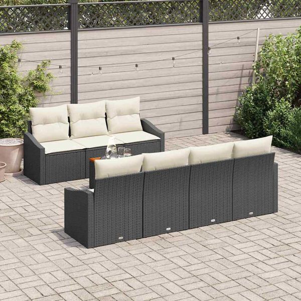 vidaXL Set Divano da Giardino 8 pcs Nero e Crema polyrattan