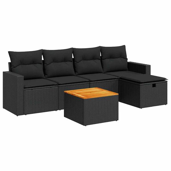 vidaXL Set Divano da Giardino 6 pz con Cuscini Nero in Polyrattan