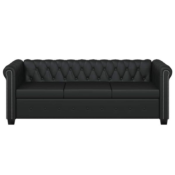 vidaXL Divano Chesterfield a 3 Posti in Finta Pelle Nero
