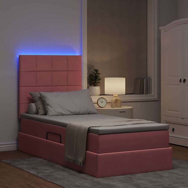 vidaXL Letto con contenitore e LED con led Rosa 90 x 190 cm Velluto