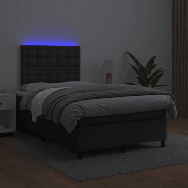 vidaXL Letto a Molle con Materasso e LED Nero 120x190 cm in Similpelle
