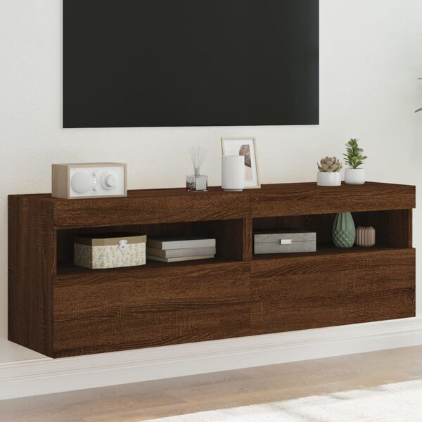vidaXL Mobili TV a Parete con Luci LED 2pz Rovere Marrone 60x30x40 cm