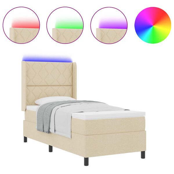 vidaXL Letto a Sorgente LED con materasso Crema 100 x 200 cm Tessuto