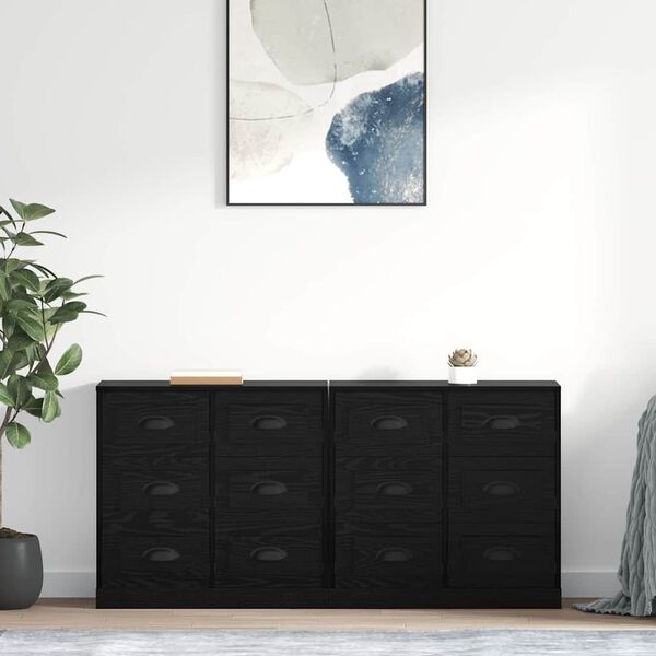 vidaXL Sideboards con cassetto 2 pcs Rovere Nero 70 x 35,5 x 67,5 cm