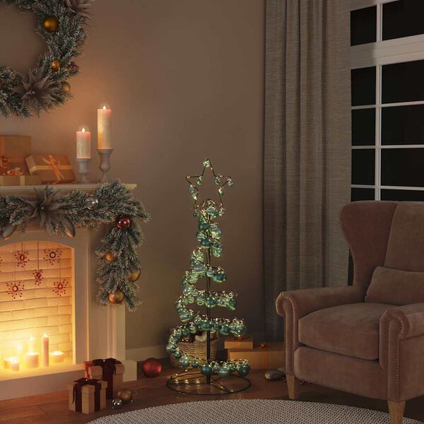 vidaXL Albero di Natale a LED con Palline 80 LED Bianco Caldo 120 cm