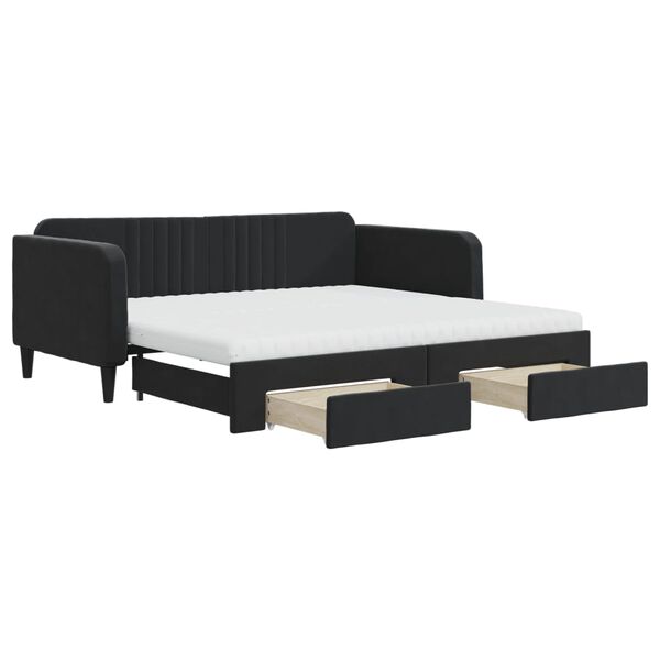 vidaXL Divano Letto Estraibile con Cassetti Nero 90x190 cm in Velluto
