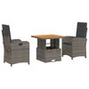 vidaXL Set da Pranzo da Giardino 3 pz con Cuscini in Polyrattan Grigio