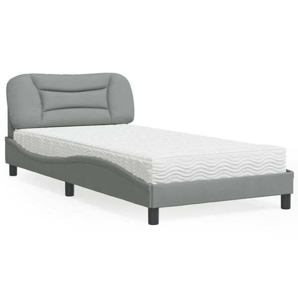 vidaXL Letto con Materasso Hvar Grigio Chiaro 100x200 cm in Tessuto