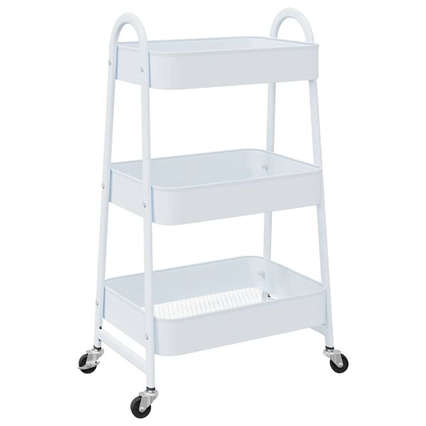 vidaXL Carrello Portaoggetti a 3 Ripiani Bianco 42x41,5x77 cm Acciaio