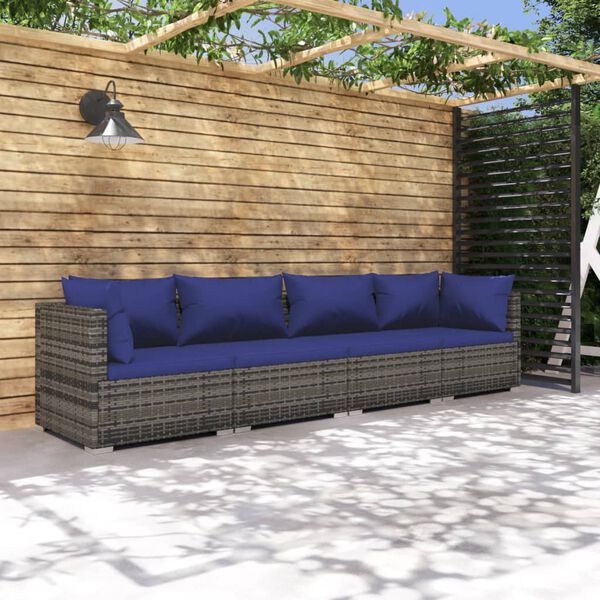 vidaXL Set Divani da Giardino 4 pz con Cuscini in Polyrattan Grigio